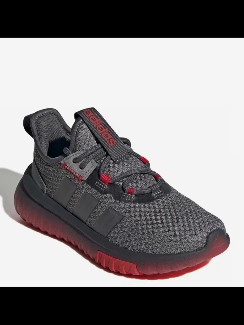 adidas Boys 5 Yputh Gray and Red Knit Sneaker